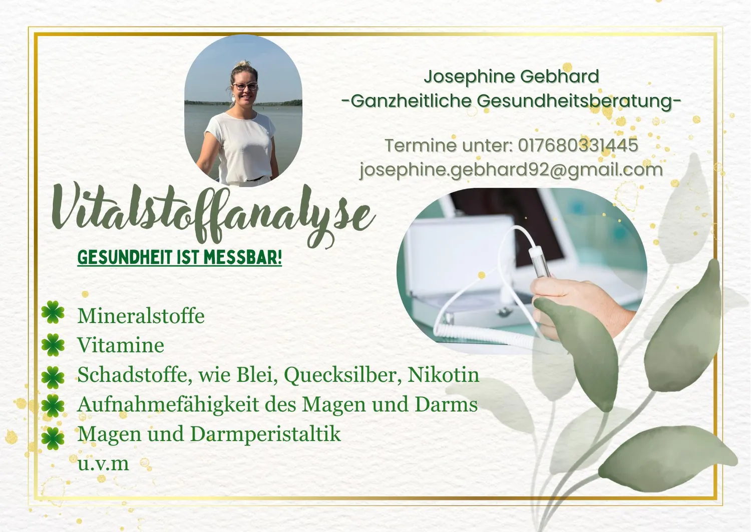 Physio - Massage - Temple by Melanie Schulze -Flyer zur Vitalstoffanalyse