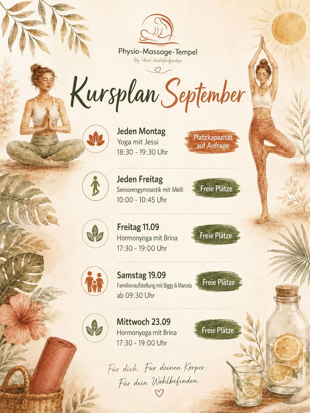 Kursplan September der Praxis Physio-Massage-Tempel in Rathenow